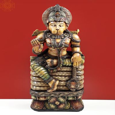 36" Hanuman Sitting on His Tail | Wooden Hanuman | Handmade - Vengai Wood
