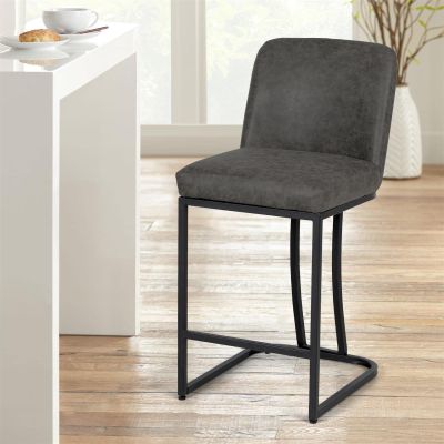 Sophia & William Counter Height 24" Bar Stool, Kitchen Counter Stool with Back,Upholstered Middle Back Dining Chair, Modern PU Leather Barstool for Pub Cafe,Dark Grey,1 Pack