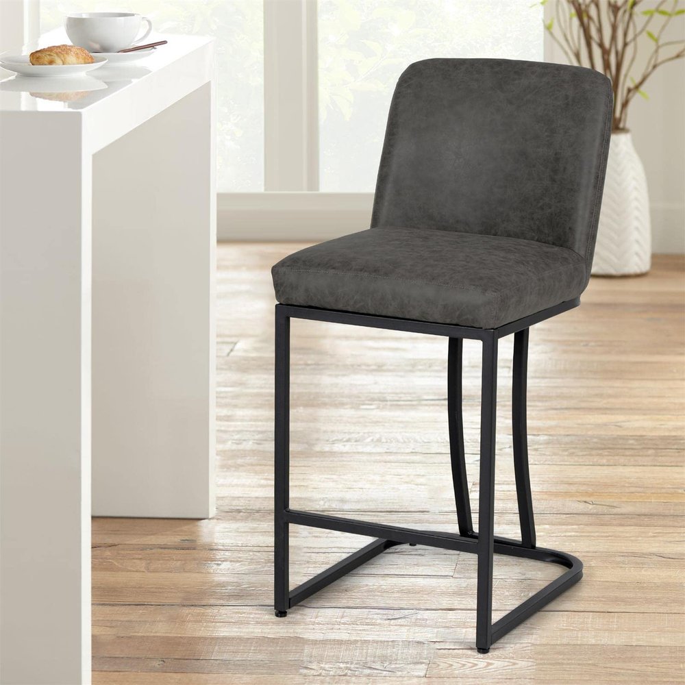 Sophia & William Counter Height 24" Bar Stool, Kitchen Counter Stool with Back,Upholstered Middle Back Dining Chair, Modern PU Leather Barstool for Pub Cafe,Dark Grey,1 Pack