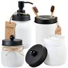 Amolliar Mason Jar Bathroom Accessories Set (4 Pack)White Retro Lotion Soap Dispenser & 2 Apothecary Jars & Toothbrush Holder- Rustic Farmhouse Restroom, Bathroom Decor Countertop Organizer (Black) view 1