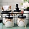 Amolliar Mason Jar Bathroom Accessories Set (4 Pack)White Retro Lotion Soap Dispenser & 2 Apothecary Jars & Toothbrush Holder- Rustic Farmhouse Restroom, Bathroom Decor Countertop Organizer (Black) view 3