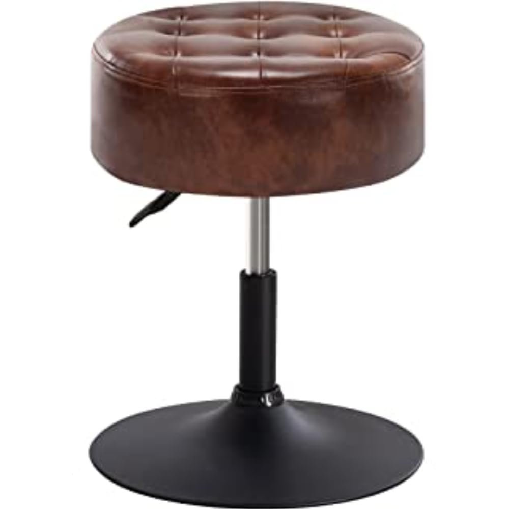 Furnimart Faux Leather Round Ottoman Stool, Modern Upholstered Padded Pouffe Makeup Accent Stool for Bedroom Living Room Entryway