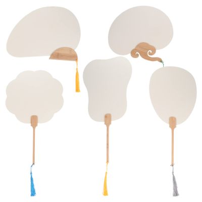 5Pcs Ancient Fan Chinese Hand Fan Assorted Shape Blank Paper DIY Painting Vintage with Tassel for DIY Party Home Decoration (2)