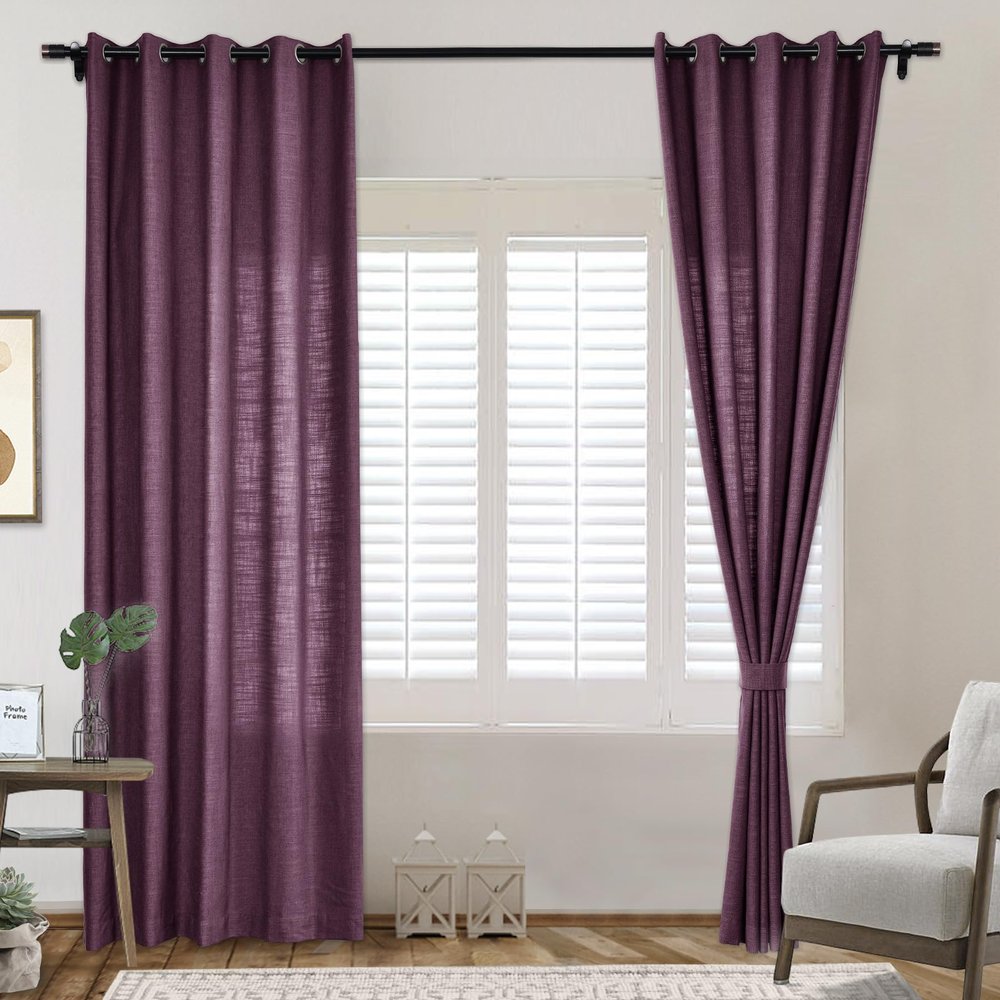 Frelement 2 Panels Room Darkening Bronze Grommet Curtains Flax Window Treatments Panels Linen Curtains Drapery Panel for Living Room, Privacy Protection Curtains, 70" W x 63" L, Plum