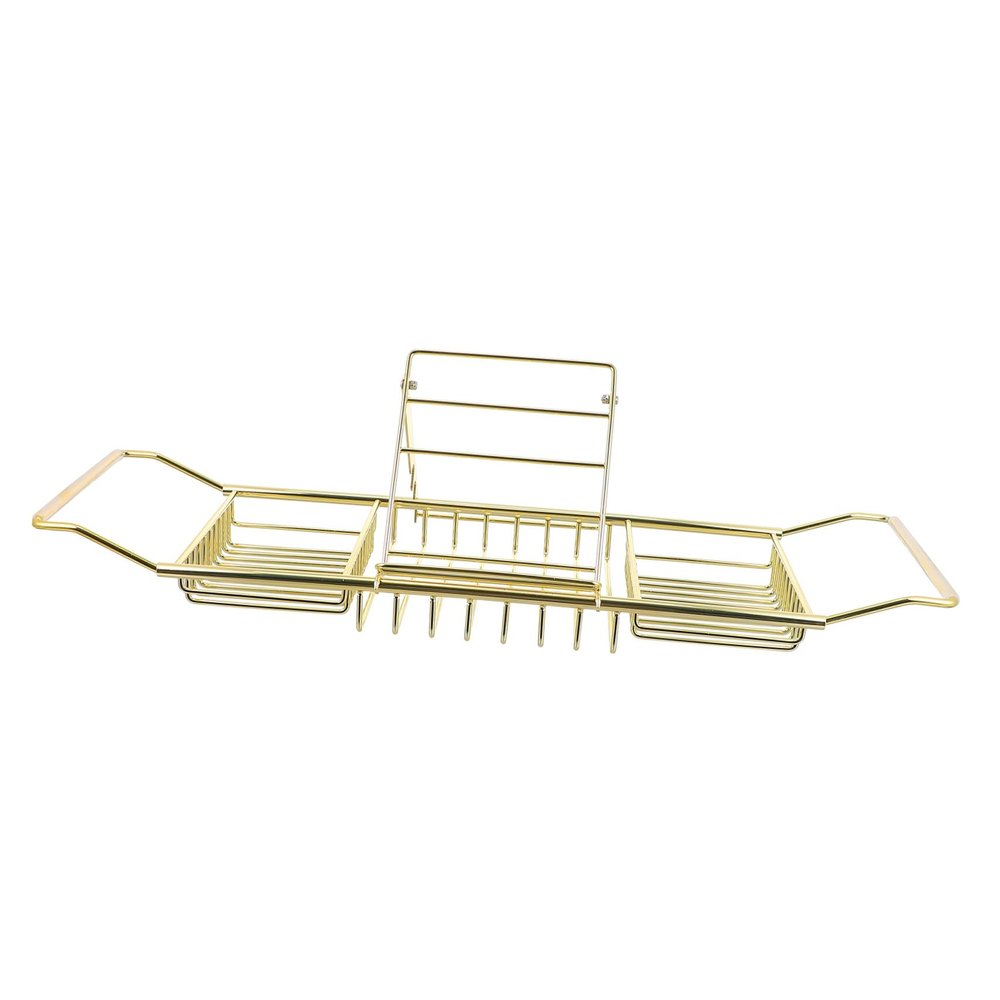 1pc Bathtub Rack Skid Design Versatile Bath Tray for Books Tablets and Wine Glasses Golden Finish Fits Bathtubs up