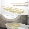 1pc Bathtub Rack Skid Design Versatile Bath Tray for Books Tablets and Wine Glasses Golden Finish Fits Bathtubs up view 4