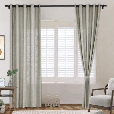 Frelement 2 Panels Room Darkening Bronze Grommet Curtains Flax Window Treatments Panels Linen Curtains Drapery Panel for Living Room, Privacy Protection Curtains, 70" W x 63" L, Sand White