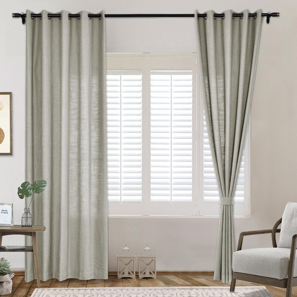 Frelement 2 Panels Room Darkening Bronze Grommet Curtains Flax Window Treatments Panels Linen Curtains Drapery Panel for Living Room, Privacy Protection Curtains, 70" W x 63" L, Sand White