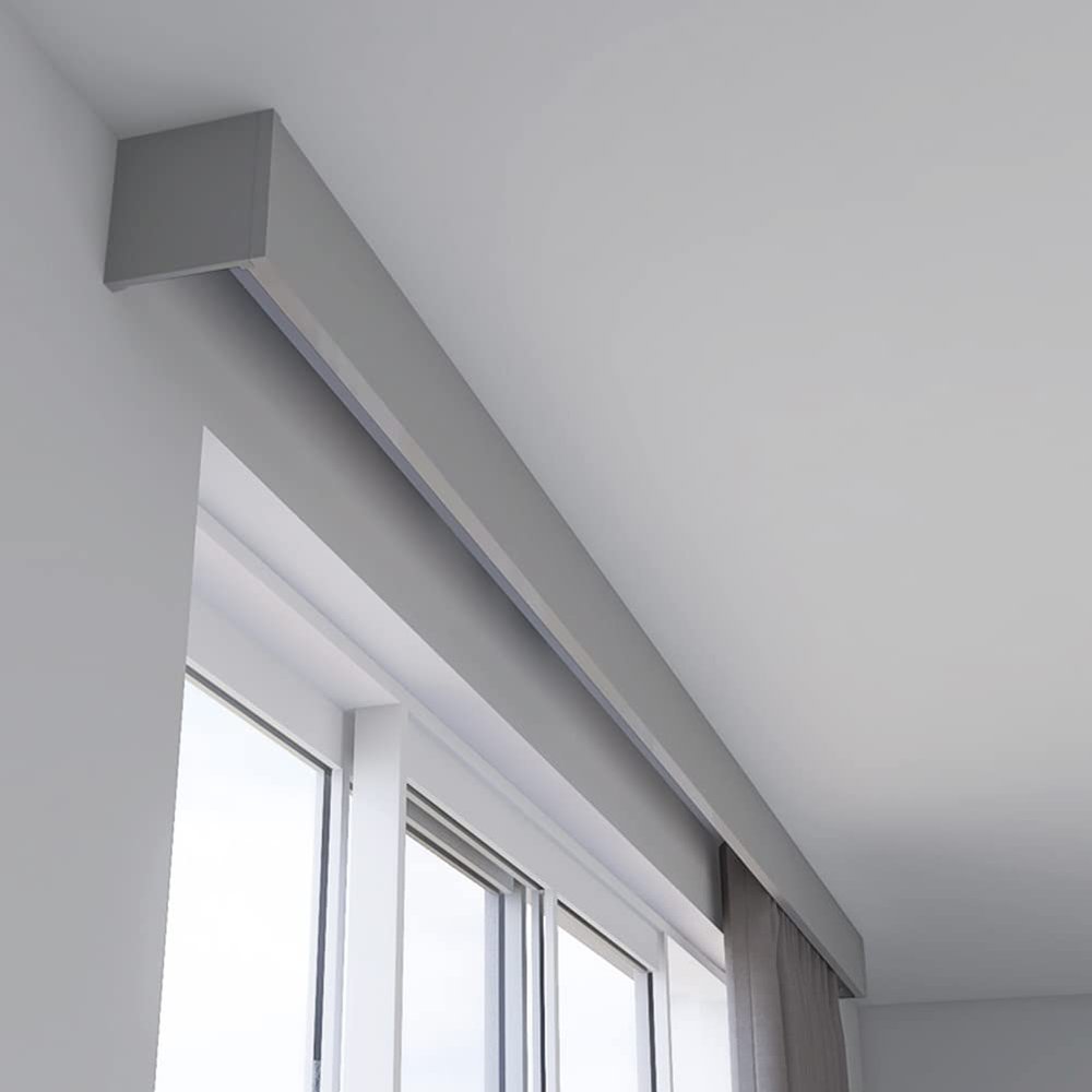 ZSHINE Three-in-One Curtain Single Track Rod and Valance and Light Belt Optional Ceiling Mounted for Living Room Bedroom Room Divider Pure Grey