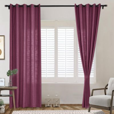 Frelement 2 Panels Room Darkening Bronze Grommet Curtains Flax Window Treatments Panels Linen Curtains Drapery Panel for Living Room, Privacy Protection Curtains, 70" W x 63" L, Burgundy Red