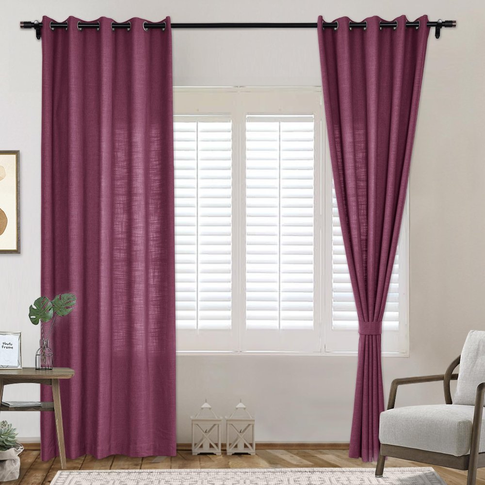 Frelement 2 Panels Room Darkening Bronze Grommet Curtains Flax Window Treatments Panels Linen Curtains Drapery Panel for Living Room, Privacy Protection Curtains, 70" W x 63" L, Burgundy Red