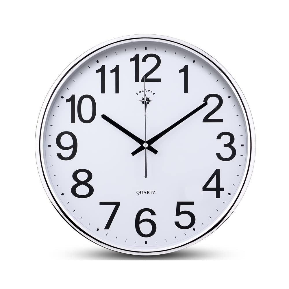 BcofoA Living Room Mute Wall Clock Modern Clock Simple Wall Watch Round Calendar Clock Bedroom Creative Quartz Clock 15 inches (Color : Silver Plated)