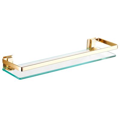 YHPD Wall Mounted Floating Shelves, Rectangular Glass Bathroom Shelf, 8MM-Thick Metal Bracket Shelf Supports, for Bathroom Kitchen (Color : Gold)