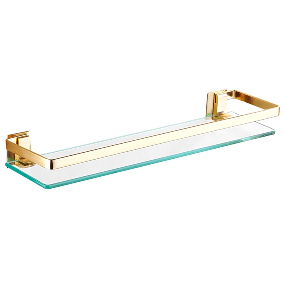 YHPD Wall Mounted Floating Shelves, Rectangular Glass Bathroom Shelf, 8MM-Thick Metal Bracket Shelf Supports, for Bathroom Kitchen (Color : Gold)