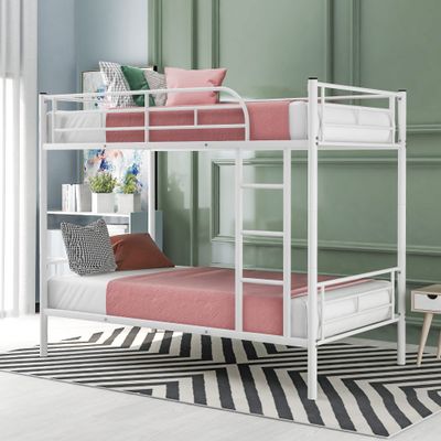 Anwick Bunk Bed,Twin Over Twin Metal Bunk Bed,Metal Bunk Bed Twin with Ladder and Safety Rail Can be Split into 2 Bed, White