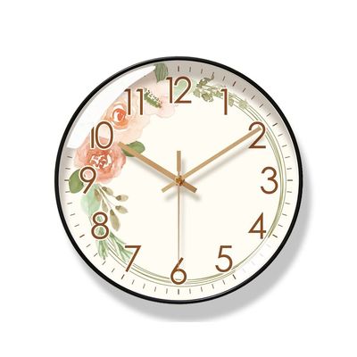 BcofoA Wall Clock Living Room Clock Simple Nordic Fashion Home Clock 12 inches (Color : Flower Black Frame)