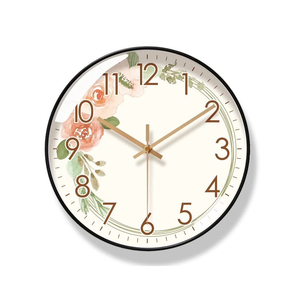 BcofoA Wall Clock Living Room Clock Simple Nordic Fashion Home Clock 12 inches (Color : Flower Black Frame)
