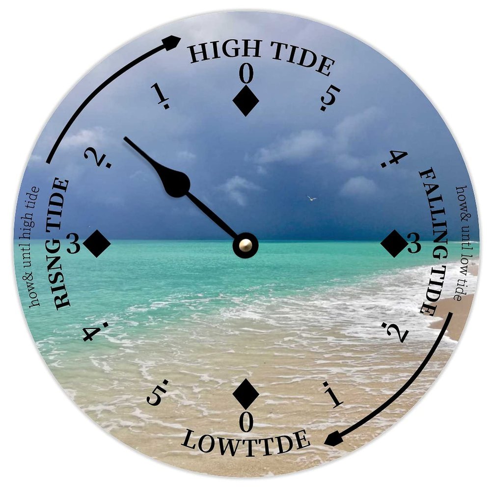 Alioyoit Wooden Tide Clock Beach Life East Coast Ocean Time Clock Wood Tidal Clock High and Low Tide Wall Hanging Art Tide Movement Clock for Beach House Cottage Novelty Gift for Dad