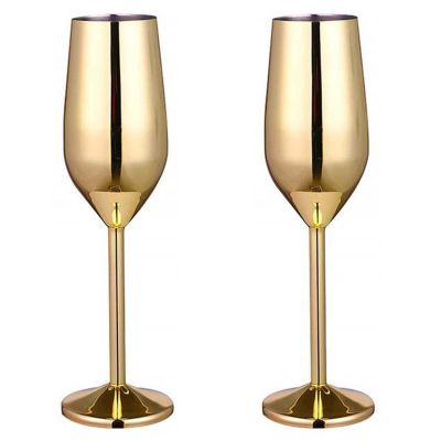 2 Pcs Stainless Steel Champagne Flutes, Red Wine Glass, Cocktail Shatterproof Glasses, Suitable for Any Event, 220ml (Gold)