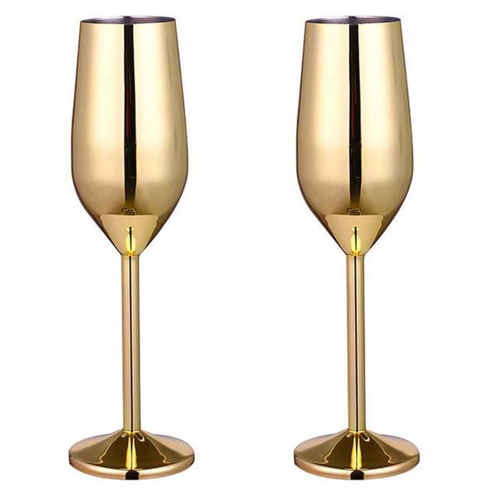 2 Pcs Stainless Steel Champagne Flutes, Red Wine Glass, Cocktail Shatterproof Glasses, Suitable for Any Event, 220ml (Gold)