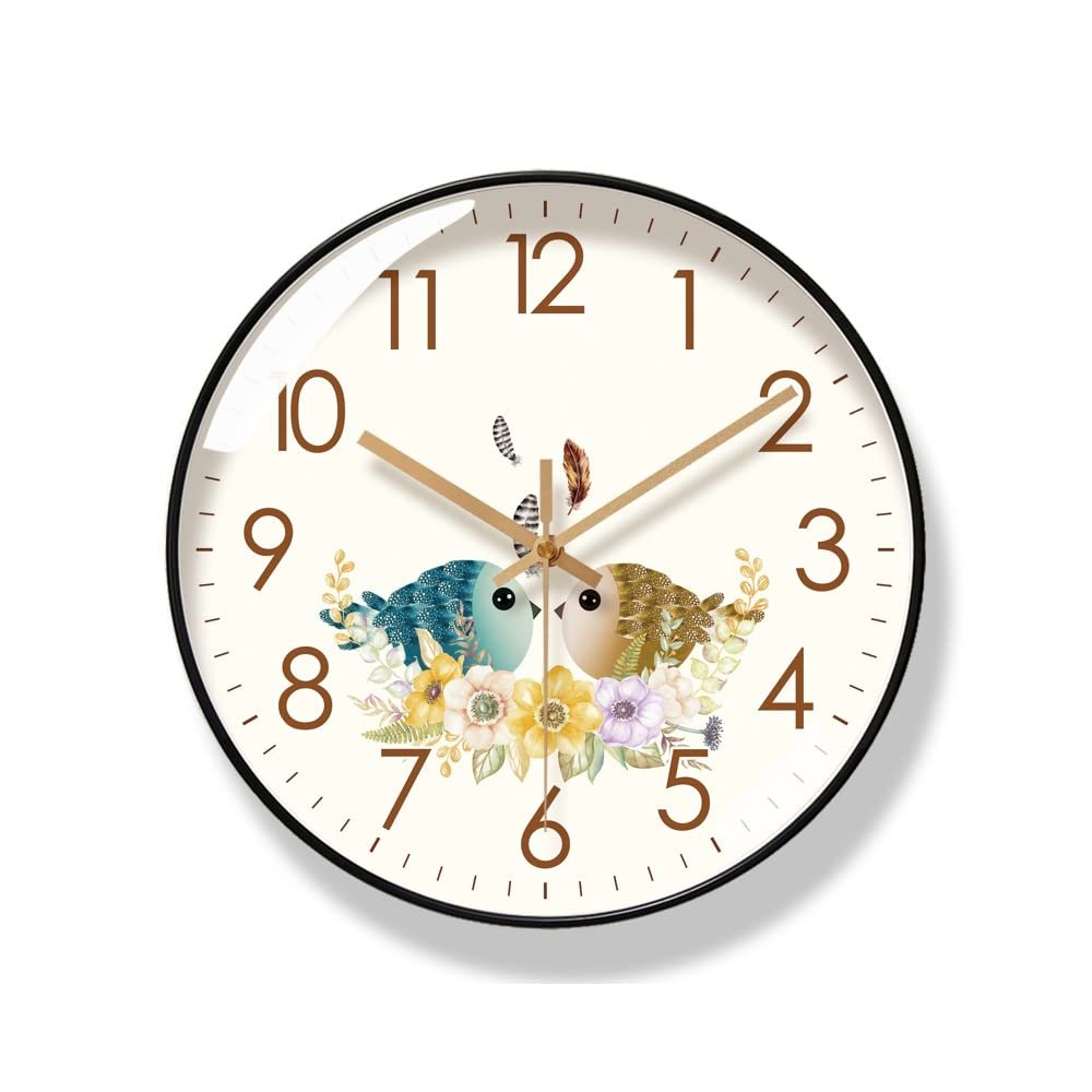 BcofoA Wall Clock Living Room Clock Simple Nordic Fashion Home Clock 14 inches (Color : Bird Black Frame)