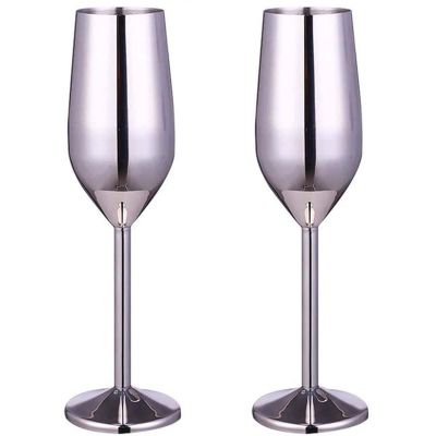 2 Pcs Stainless Steel Champagne Flutes, Red Wine Glass, Cocktail Shatterproof Glasses, Suitable for Any Event, 220ml (Silver)