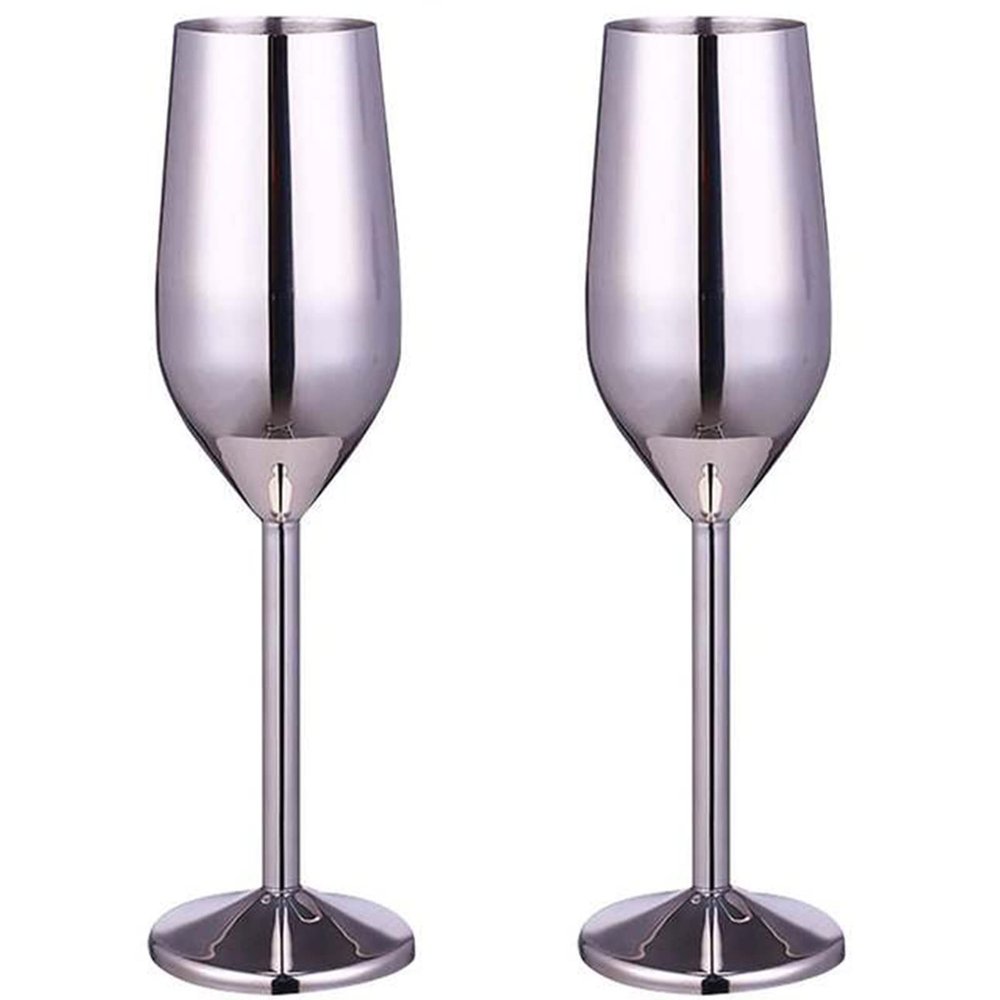 2 Pcs Stainless Steel Champagne Flutes, Red Wine Glass, Cocktail Shatterproof Glasses, Suitable for Any Event, 220ml (Silver)
