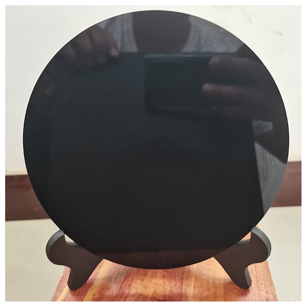 ZTBH Natural Meditation Crystal 6-20cm Natural Obsidian Stone Circle Disk, Round Plate for Office Crystal Stone (Size : 8cm)