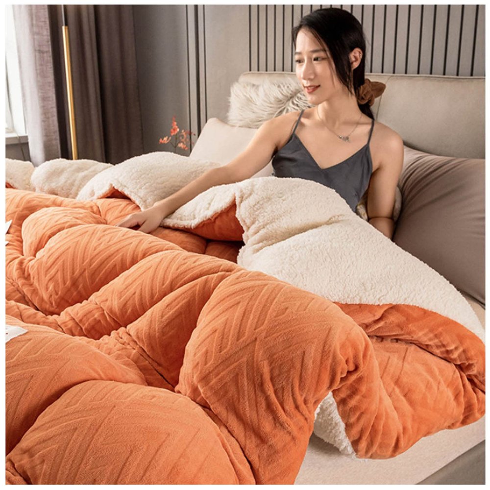 BDMFJY Winter Quilt, Thicken Warm Lamb Cashmere Blanket Winter, Lamb Wool Blanket, Heavy Blankets for Winter Double Bed, Bedding Fleece Blanket for Home Bedroom,A,200x230cm(4kg)