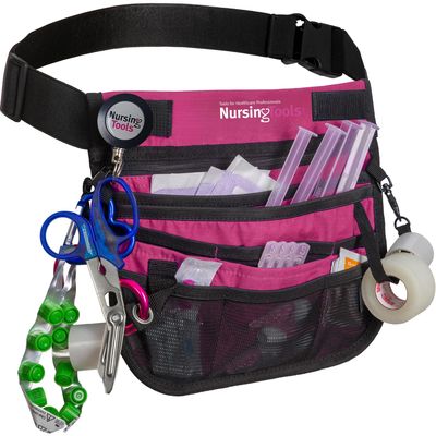 Nursingtools Kangapak Nurse Fanny Pack Multi Compartment Waist Organizer Tool Bag for Students, Practitioners & Medical Professionals (Hibiscus Pink)