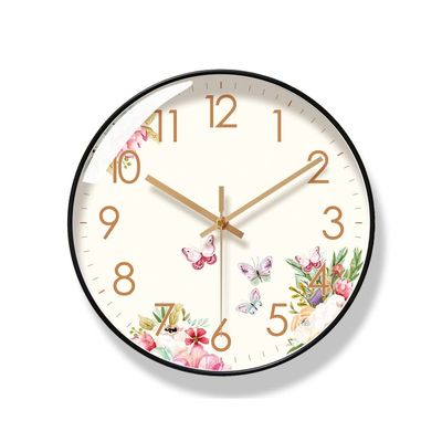 BcofoA Wall Clock Living Room Clock Simple Nordic Fashion Home Clock 10 inches (Color : Butterfly Black Frame)