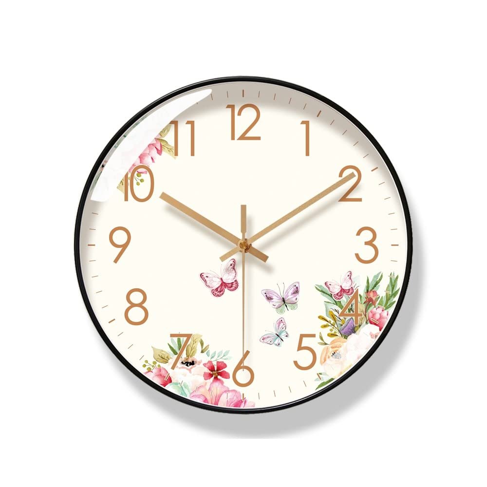 BcofoA Wall Clock Living Room Clock Simple Nordic Fashion Home Clock 10 inches (Color : Butterfly Black Frame)