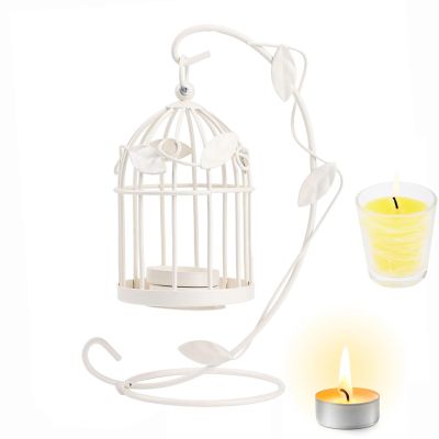 Hanging Birdcage Lantern, Birdcage Candle Holder Metal Tealight Holder Decorative Bird Cages for Weddings Hanging Candle Holder Lantern Centerpieces for Wedding Christmas Table Decoration(White)