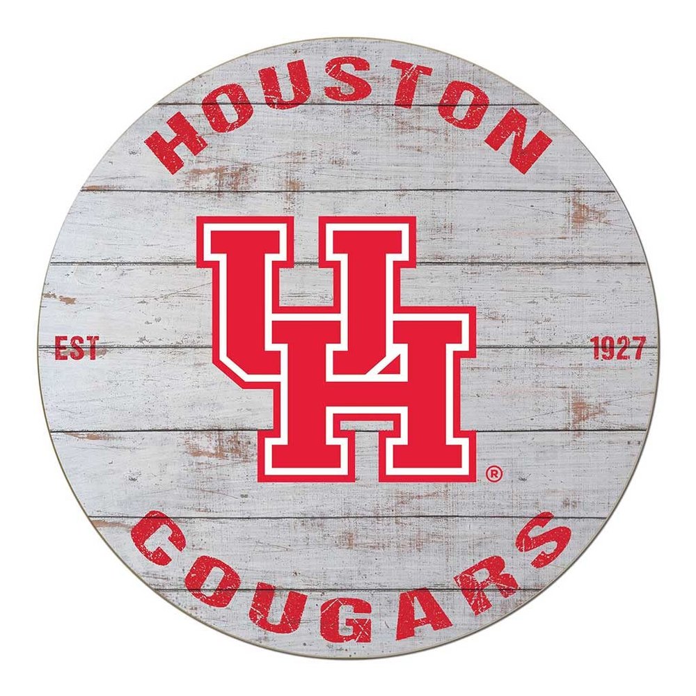 KH Sports Fan Houston Cougars Weathered Circle Sign, 20x20 Inches, Cougars Decor for Dorm Room, Bedroom, Fan Cave, Living Room; Display Your Team Spirit with This Unique Houston Cougars Wall Art