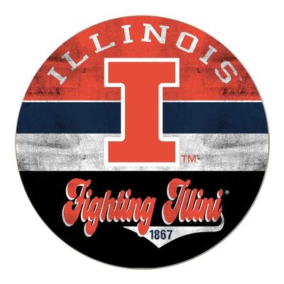 KH Sports Fan Illinois Fighting Illini Multi-Color Retro Circle Sign, 20x20 Inches, Fighting Illini Decor for Dorm Room, Bedroom, Fan Cave, Living Room; Display Your Team Spirit with This Unique Illinois Fighting Illini Wall Art