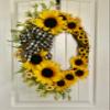 Oval Faux Sunflower Wreath with Plaid Bow on Grapevine Base 34 inches Tall with Large and Small Sunflowers, Yellow view 2