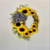 Oval Faux Sunflower Wreath with Plaid Bow on Grapevine Base 34 inches Tall with Large and Small Sunflowers, Yellow view 3
