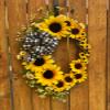 Oval Faux Sunflower Wreath with Plaid Bow on Grapevine Base 34 inches Tall with Large and Small Sunflowers, Yellow view 4
