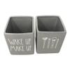 Rae Dunn Set of 2 Ceramic Brush Cup Holders, Grey (Wake Up/Make Up) view 4