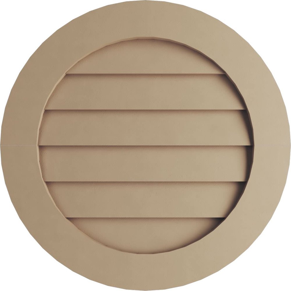 Ekena Millwork GVURRO15DSMPR Timberthane Rustic Smooth Round Faux Wood Non-Functional, Primed Tan Urethane Gable Vents, 15"W x 15"H, Primed
