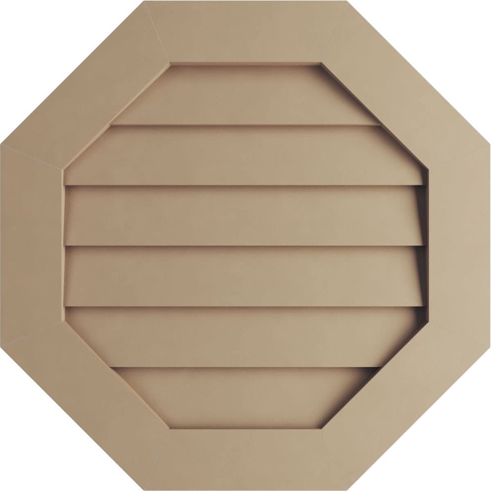 Ekena Millwork GVUROC15X15DSMPR Timberthane Rustic Smooth Octagonal Faux Wood Non-Functional, Primed Tan Urethane Gable Vents, 15"W x 15"H, Primed