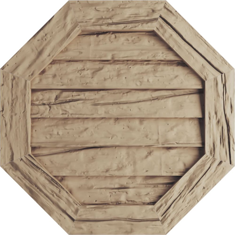 Ekena Millwork GVUROC12X12DRWPR Timberthane Riverwood Octagonal Faux Wood Non-Functional, Primed Tan Urethane Gable Vents, 12"W x 12"H, Primed