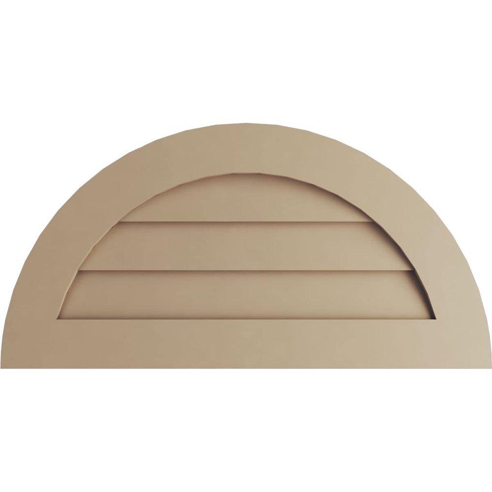 Ekena Millwork GVURHR24X12DSMPR Timberthane Rustic Smooth Half Round Faux Wood Non-Functional, Primed Tan Urethane Gable Vents, 24"W x 12"H, Primed