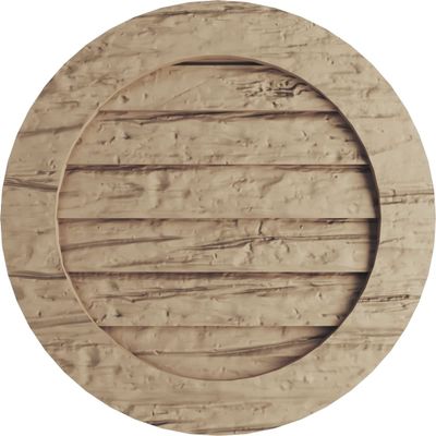Ekena Millwork GVURRO12DRWPR Timberthane Riverwood Round Faux Wood Non-Functional, Primed Tan Urethane Gable Vents, 12"W x 12"H, Primed