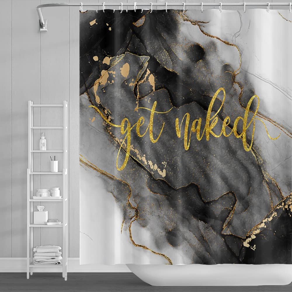 DORCEV 70x72inch Marble Get Naked Shower Curtain Black and Gold Marble Texture Aesthetic Classical Abstract Bathroom Curtain Luxurious Graphic Unique Gouache Liquid Aesthetic Bath Curtain with Hooks