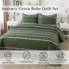Andency Green King Size Quilt Set, 3 Pieces Boho Lightweight Soft Striped Bedspread for All Season (106"x96"), Printed Bohemian Microfiber Reversible Coverlet Comforter Sets view 2