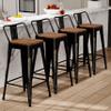Alunaune 30" Industrial Metal Bar Stools Set of 4 Counter Height Barstools Kitchen Bar Chairs with Modern Wooden Seat, Distressed Gold Black view 1