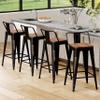 Alunaune 30" Industrial Metal Bar Stools Set of 4 Counter Height Barstools Kitchen Bar Chairs with Modern Wooden Seat, Distressed Gold Black view 3