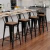 Alunaune 24" Industrial Metal Bar Stools Set of 4 Counter Height Barstools Kitchen Bar Chairs with Modern Wooden Seat, Distressed Gold Black view 1