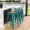 Alunaune 24" Metal Bar Stools Set of 4 Industrial Counter Height Barstools Kitchen Counter Stool Modern Wood Seat-Distress Teal view 3